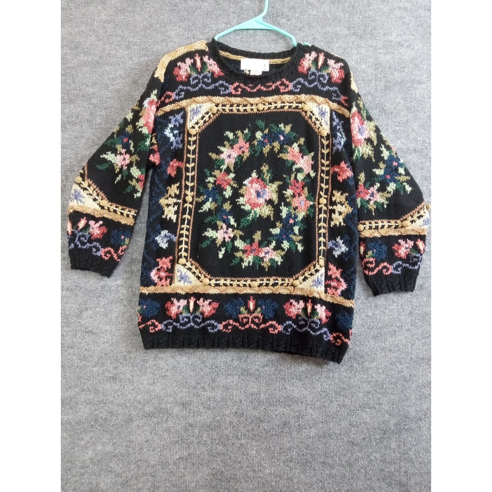 Casual Corner & Co. Floral Tapestry Knit Sweater Small Petite Vintage